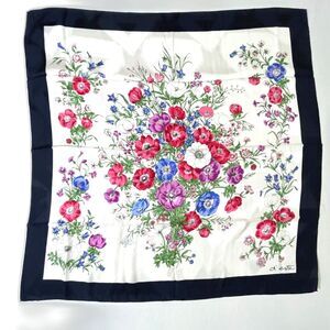 D'Este Vintage Silk Floral Botanical Flower Scarf 33.5" Square